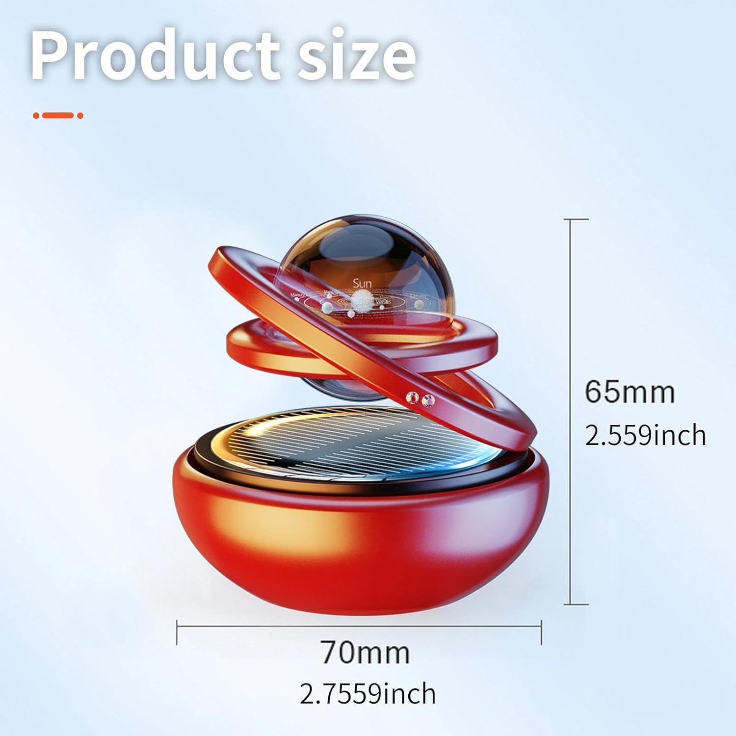 Red Solar-Powered Rotating Car Air Freshener: Space-Themed Dashboard Decor with Ocean Scent & 16 Cologne Pads V1107-RED SOLAR-POWERED ROTATING CAR AIR FRESHENER