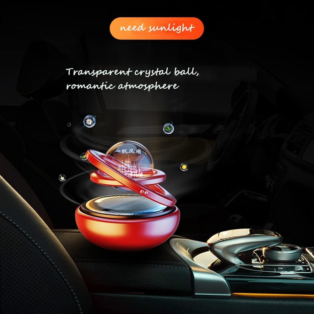 Red Solar-Powered Rotating Car Air Freshener: Space-Themed Dashboard Decor with Ocean Scent & 16 Cologne Pads V1107-RED SOLAR-POWERED ROTATING CAR AIR FRESHENER