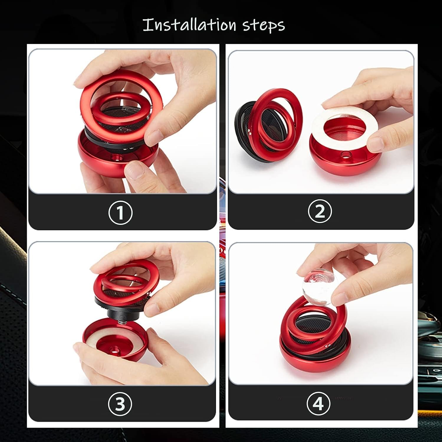 Red Solar-Powered Rotating Car Air Freshener: Space-Themed Dashboard Decor with Ocean Scent & 16 Cologne Pads V1107-RED SOLAR-POWERED ROTATING CAR AIR FRESHENER