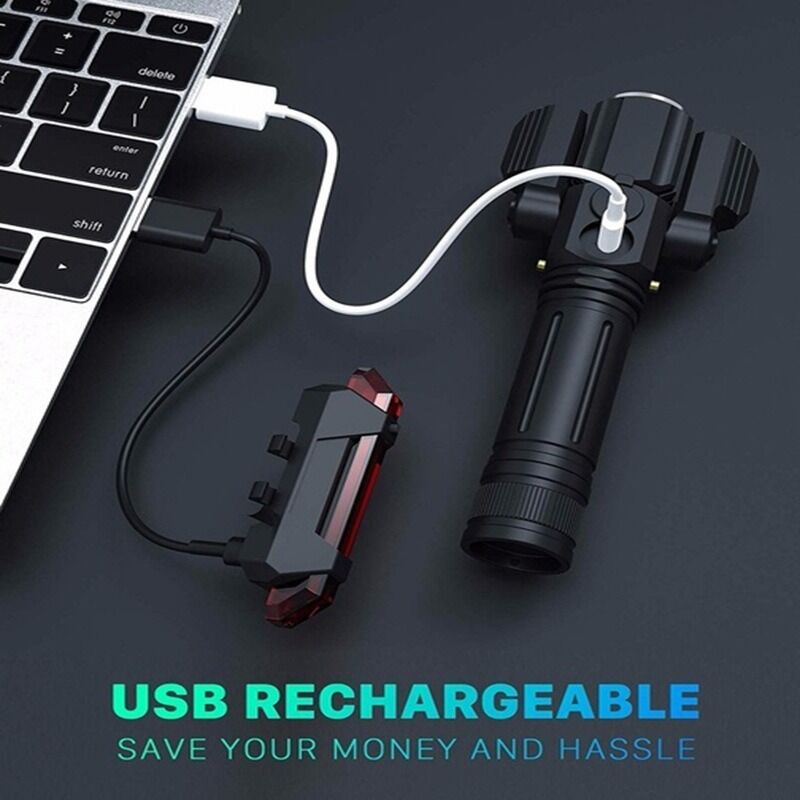 Rotatable Aluminium Alloy Bike Flashlight: USB Rechargeable, 500m Range, 170g with Mount, Perfect for Aussie V1107-ROTATABLE ALUMINIUM ALLOY BIKE FLASHLIGHT