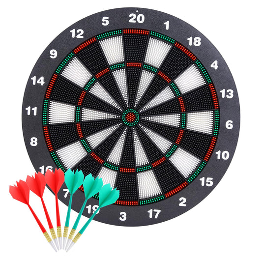 Safety Dart Board Set with 6 Soft Tip Darts: 16-Inch Rubber Dartboard for Family, Office & Party Leisure Sport V1107-SAFETY DART BOARD SET