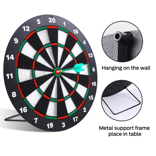Safety Dart Board Set with 6 Soft Tip Darts: 16-Inch Rubber Dartboard for Family, Office & Party Leisure Sport V1107-SAFETY DART BOARD SET