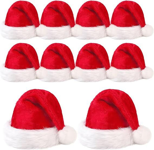 10Pack Christmas Santa Hats for Adults - Extra Thicken Velvet Santa Claus Hats for Women Men Fluffy Plush V1107-SDZC001-10