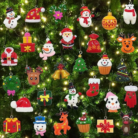 30pcs Mini Christmas Ornaments for Mini Tree Decorations Small Christmas Ornaments Resin Miniatures for Craft V1107-SDZC002-30