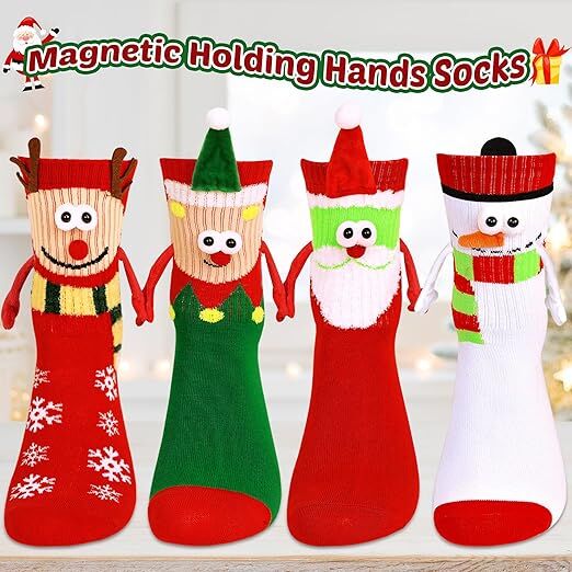 4 Pairs Christmas Socks, Crazy Holiday Hand Holding Socks Funny Christmas Stocking Stuffers V1107-SDZC004