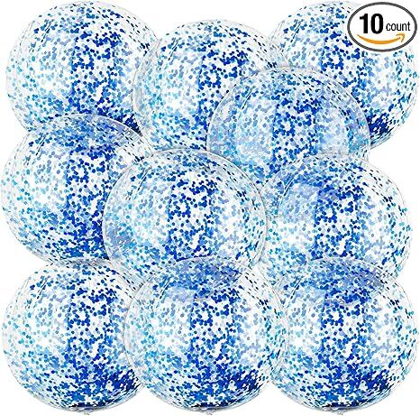 Christmas 10 Pcs Inflateable Sequin Glitter Beach Balls, 24 Inch and 16 Inch Jumbo Pool Confetti Glitter V1107-SDZC006