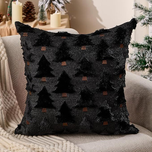 Christmas Pillow Covers 18x18 inch Set of 2 Black Christmas Decorations Soft Plush Faux Fur Wool Xmas Tree V1107-SDZC008-BLACK