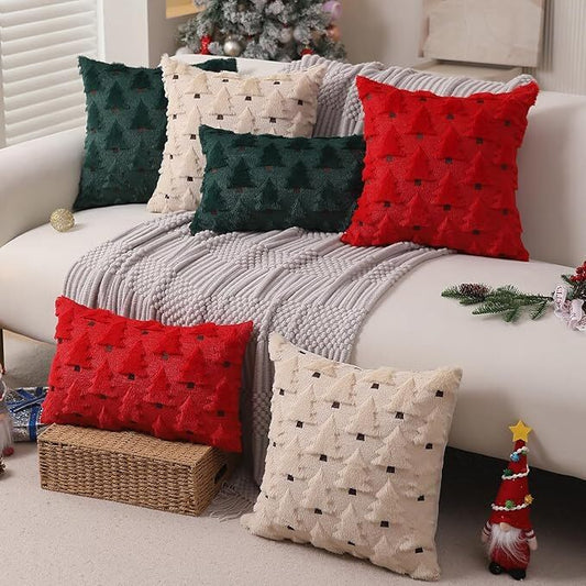 Christmas Pillow Covers 18x18 inch Set of 2 Black Christmas Decorations Soft Plush Faux Fur Wool Xmas Tree V1107-SDZC008-BLACK