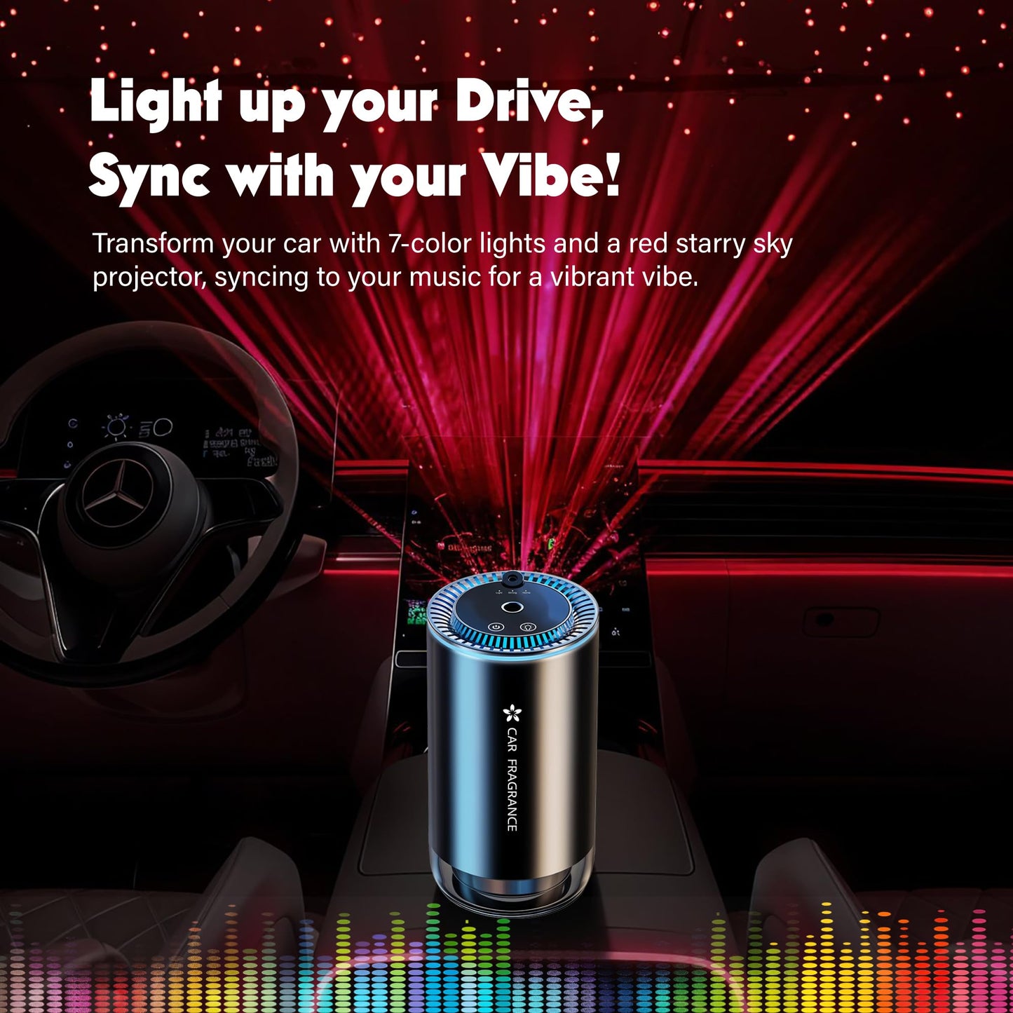 Smart Car Air Freshener with Starry Lights Projector: Automatic Aroma Diffuser, 3 Modes, Rechargeable for Car V1107-SMART CAR AIR FRESHENER