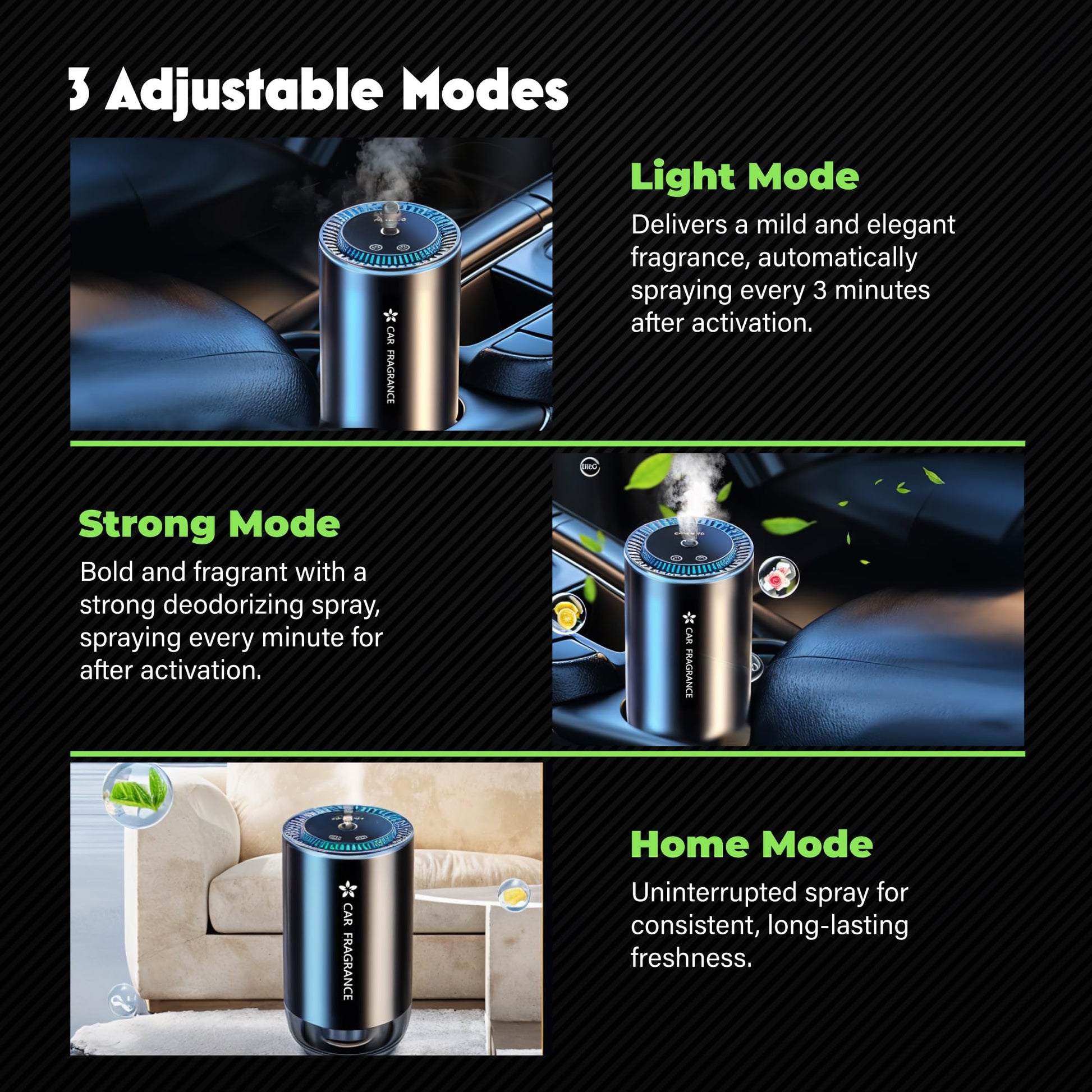 Smart Car Air Freshener with Starry Lights Projector: Automatic Aroma Diffuser, 3 Modes, Rechargeable for Car V1107-SMART CAR AIR FRESHENER