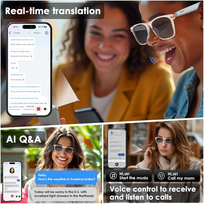 AI Smart Translation Sunglasses: UV400, Bluetooth, 110+ Languages, Voice Control - Ideal for Travel & Work V1107-SMART TRANSLATION SUNGLASSES