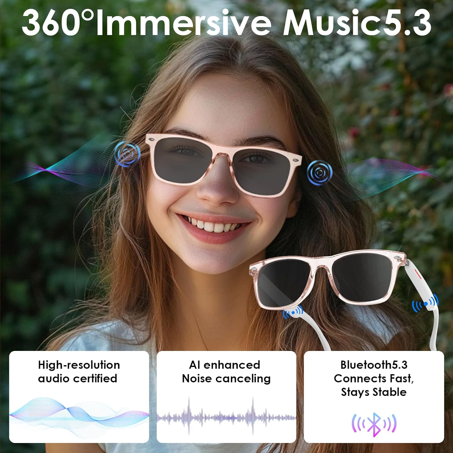 AI Smart Translation Sunglasses: UV400, Bluetooth, 110+ Languages, Voice Control - Ideal for Travel & Work V1107-SMART TRANSLATION SUNGLASSES