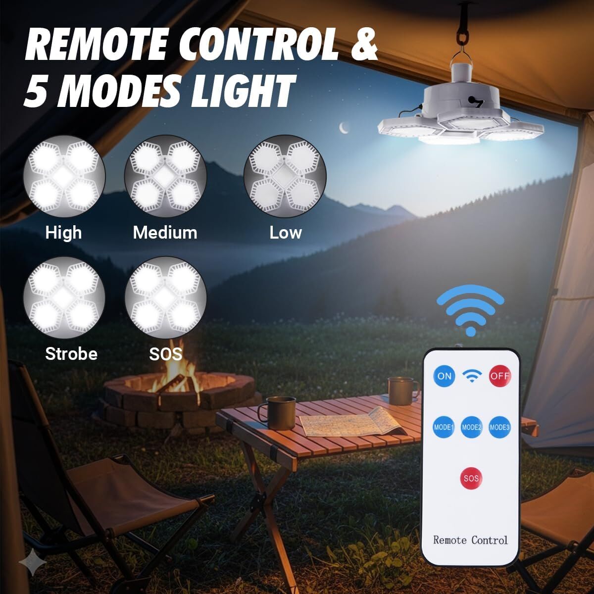 Solar Camping Lantern with Remote Control: 169 LED Folding USB Rechargeable Light for Camping, Emergencies & V1107-SOLAR CAMPING LANTERN WITH REMOTE CONTROL