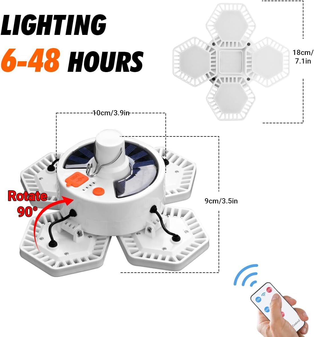 Solar Camping Lantern with Remote Control: 169 LED Folding USB Rechargeable Light for Camping, Emergencies & V1107-SOLAR CAMPING LANTERN WITH REMOTE CONTROL