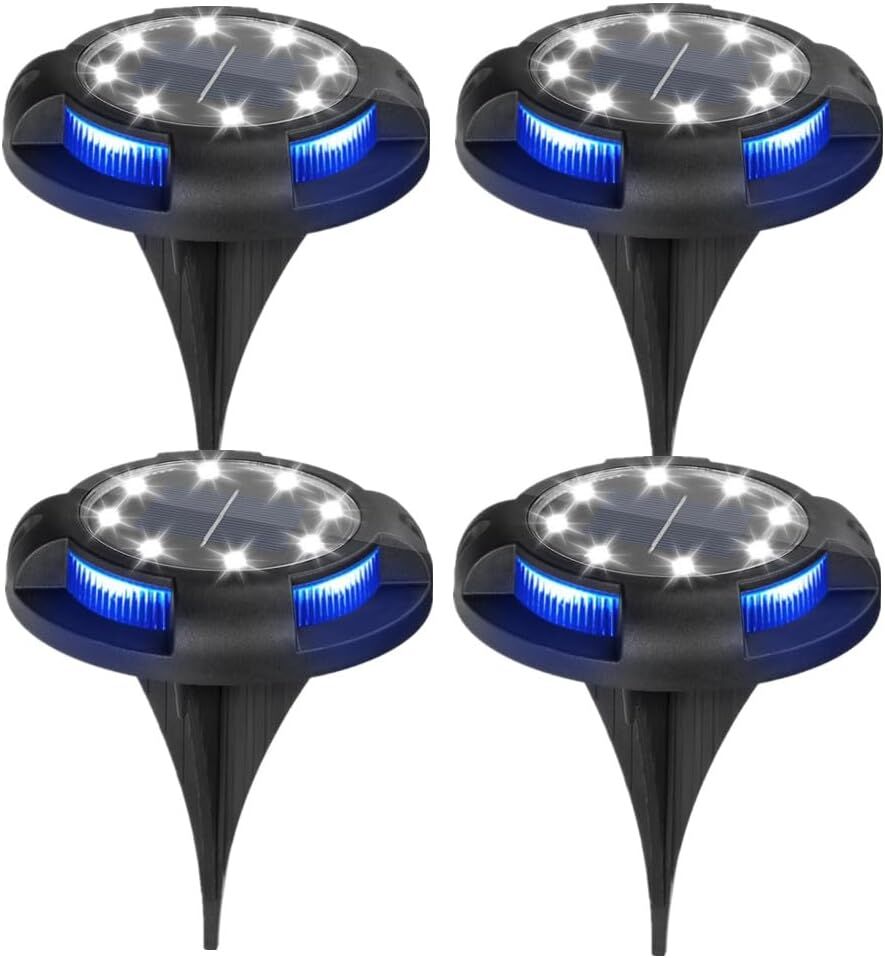 4-Pack Solar Ground Lights: 8-LED Outdoor Garden Pathway Lights with IP65 Waterproof for Lawn, Patio & V1107-SOLAR GROUND LIGHTS