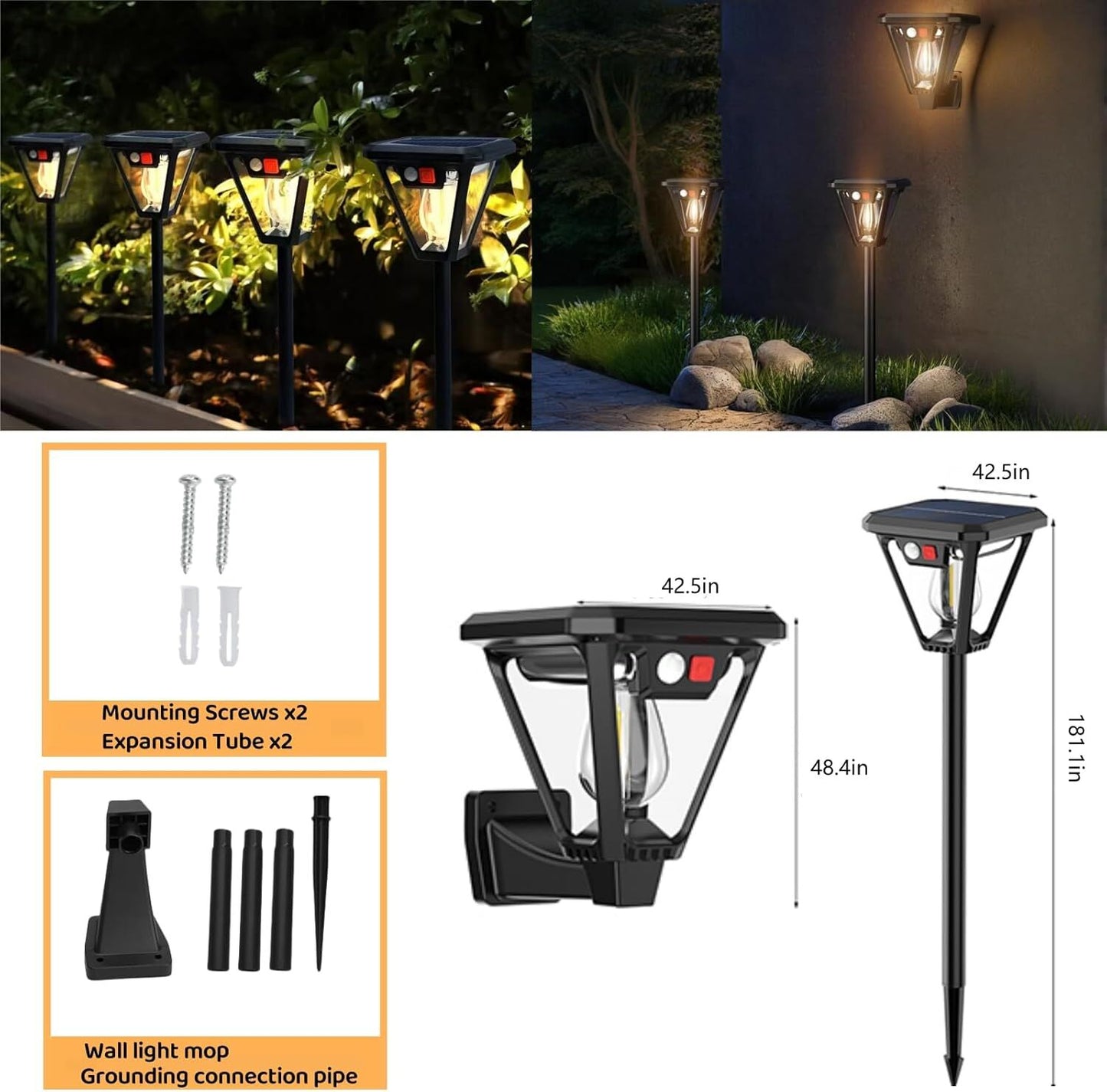 Solar Motion Sensor Wall Lights (4-Pack): 3-Mode Dusk-to-Dawn Waterproof for Patio, Garage & Garden Lighting V1107-SOLAR MOTION SENSOR WALL LIGHTS4