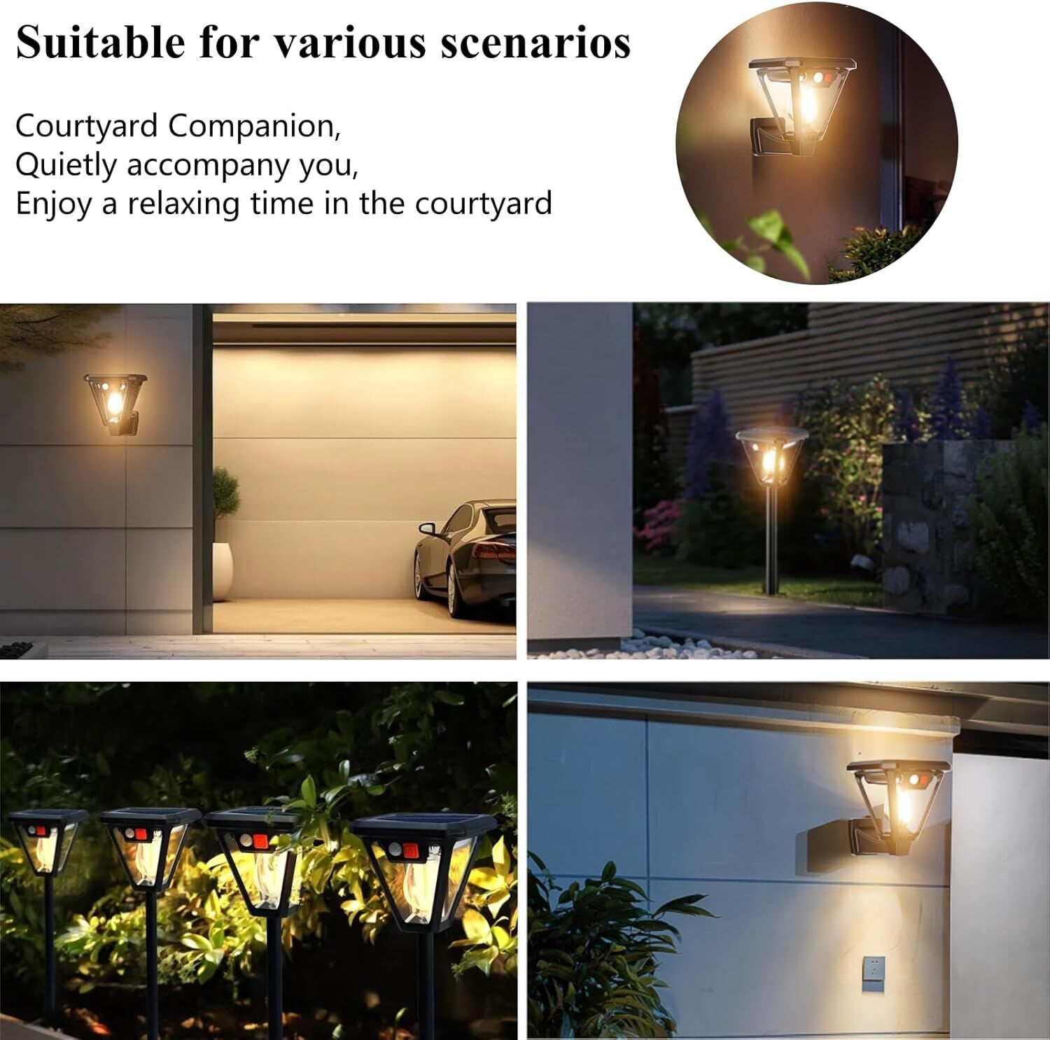 Solar Motion Sensor Wall Lights (4-Pack): 3-Mode Dusk-to-Dawn Waterproof for Patio, Garage & Garden Lighting V1107-SOLAR MOTION SENSOR WALL LIGHTS4