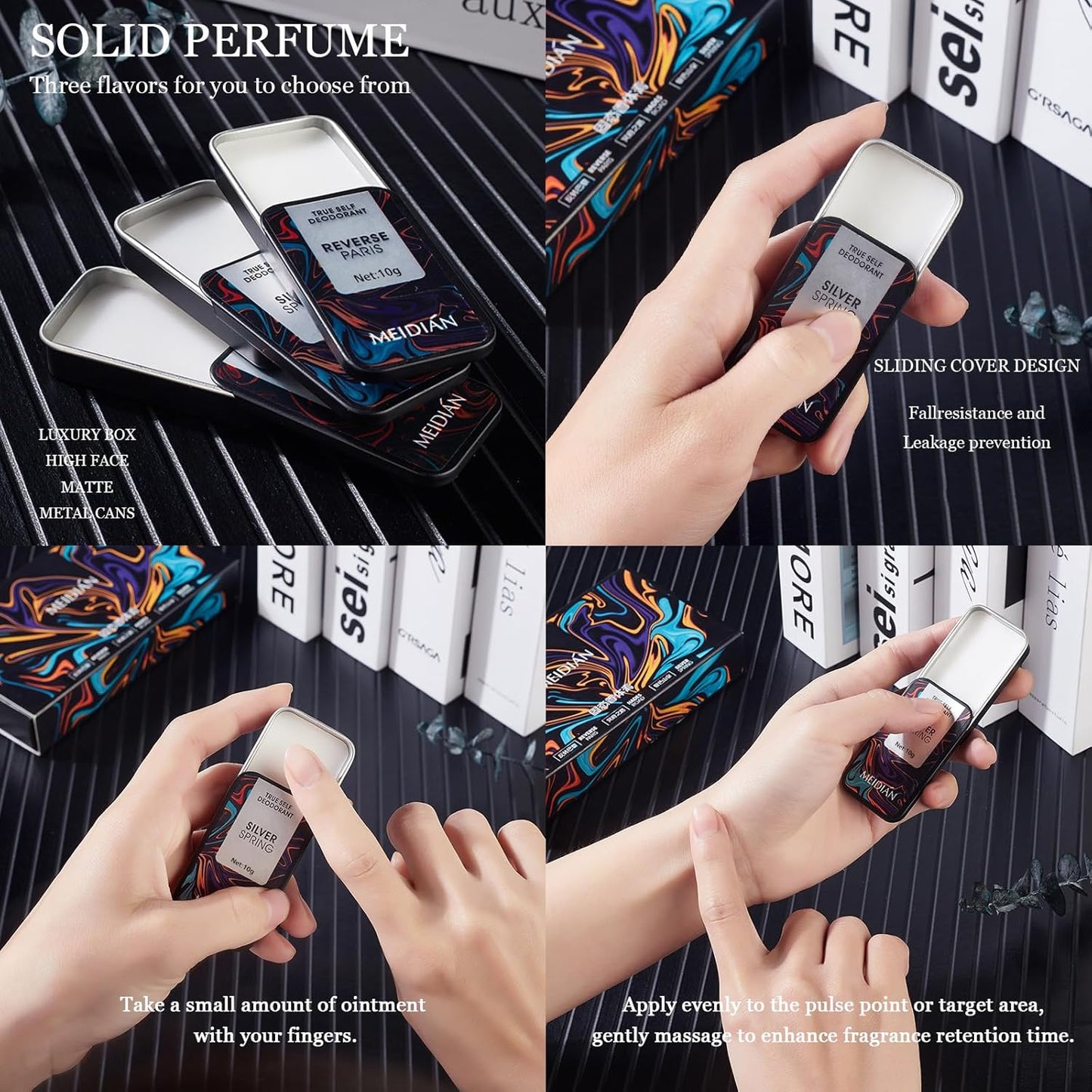 Solid Perfume Balm Set,Unisex Perfume,Natural Solid Balm,Lasting Fragrance,Easy To Carry,Three-Piece, A V1107-SOLID PERFUME BALM SET