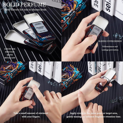 Solid Perfume Balm Set,Unisex Perfume,Natural Solid Balm,Lasting Fragrance,Easy To Carry,Three-Piece, A V1107-SOLID PERFUME BALM SET