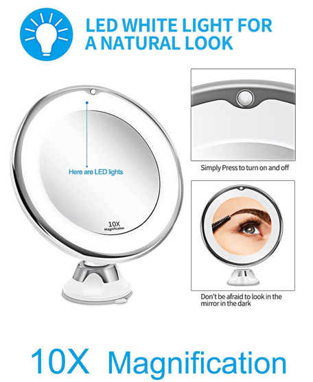 Christmas gift 10X Magnifying Suction Cup LED Makeup Mirror: Flawless Vanity Mirror with Natural Light for V1107-SUCTION CUP LED MAKEUP MIRROR