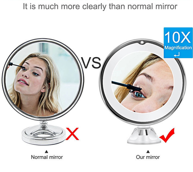 Christmas gift 10X Magnifying Suction Cup LED Makeup Mirror: Flawless Vanity Mirror with Natural Light for V1107-SUCTION CUP LED MAKEUP MIRROR