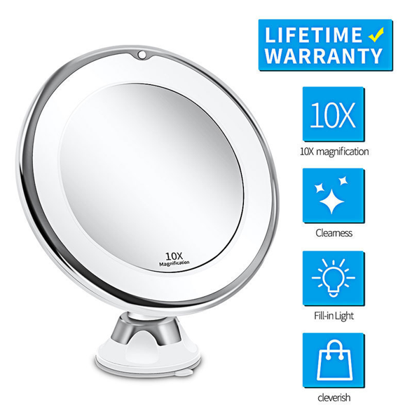 Christmas gift 10X Magnifying Suction Cup LED Makeup Mirror: Flawless Vanity Mirror with Natural Light for V1107-SUCTION CUP LED MAKEUP MIRROR