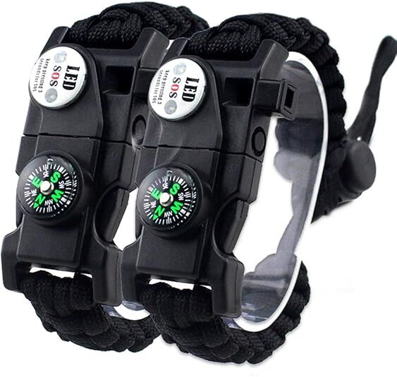 21 in 1 Survival Bracelet, Paracord Emergency Outdoor Sports Wristband Kit Waterproof Compass, SOS LED Light, V1107-SURVIVAL PARACORD BRACELET