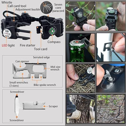 21 in 1 Survival Bracelet, Paracord Emergency Outdoor Sports Wristband Kit Waterproof Compass, SOS LED Light, V1107-SURVIVAL PARACORD BRACELET
