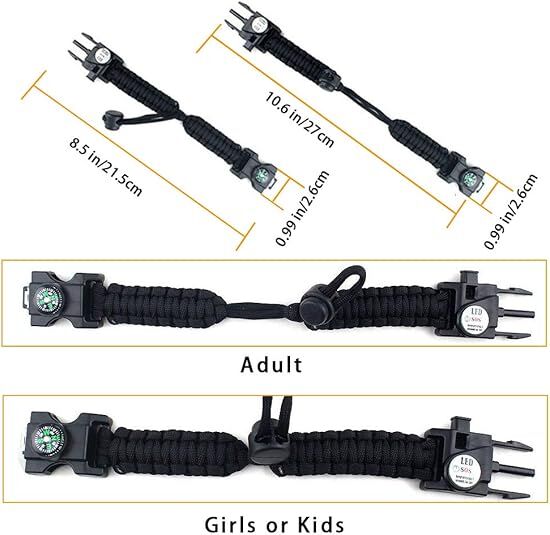 21 in 1 Survival Bracelet, Paracord Emergency Outdoor Sports Wristband Kit Waterproof Compass, SOS LED Light, V1107-SURVIVAL PARACORD BRACELET