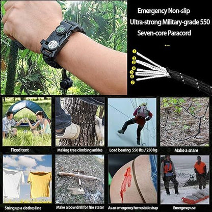 21 in 1 Survival Bracelet, Paracord Emergency Outdoor Sports Wristband Kit Waterproof Compass, SOS LED Light, V1107-SURVIVAL PARACORD BRACELET