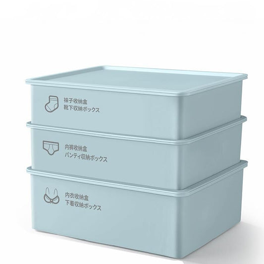 Underwear Panties Socks Box Close-fitting Clothing Storage Box Drawer Three-piece Cover with Compartment V1107-UNDERWEAR PANTIES SOCKS BOX-BLUE