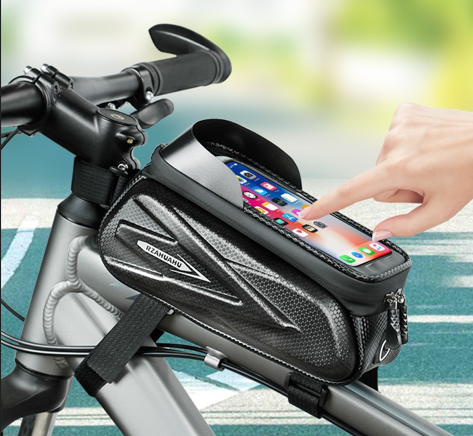 Waterproof Bike Frame Bag with Touchscreen Window: Hard Shell Bicycle Bag for Phone & Gear, Perfect for V1107-WATERPROOF BIKE FRAME BAG