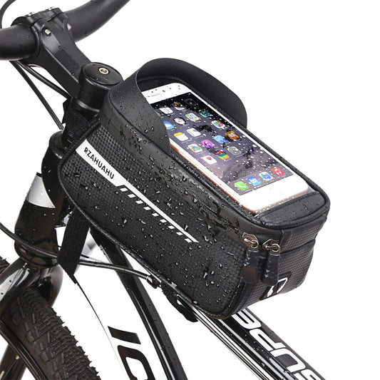 Black Waterproof Bike Frame Bag with Touchscreen & Reflective Details: 6.5" Phone Compatibility, Aussie V1107-WATERPROOF BIKE FRAME BAG2