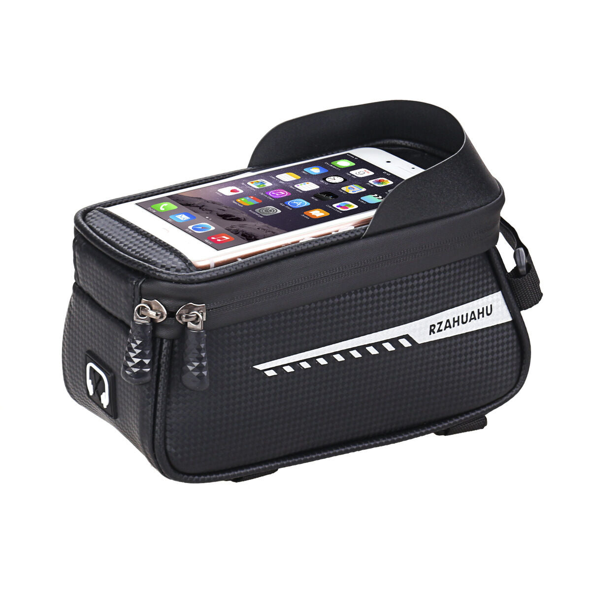 Black Waterproof Bike Frame Bag with Touchscreen & Reflective Details: 6.5" Phone Compatibility, Aussie V1107-WATERPROOF BIKE FRAME BAG2
