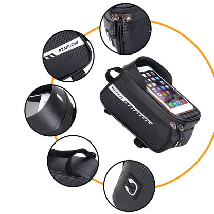 Black Waterproof Bike Frame Bag with Touchscreen & Reflective Details: 6.5" Phone Compatibility, Aussie V1107-WATERPROOF BIKE FRAME BAG2