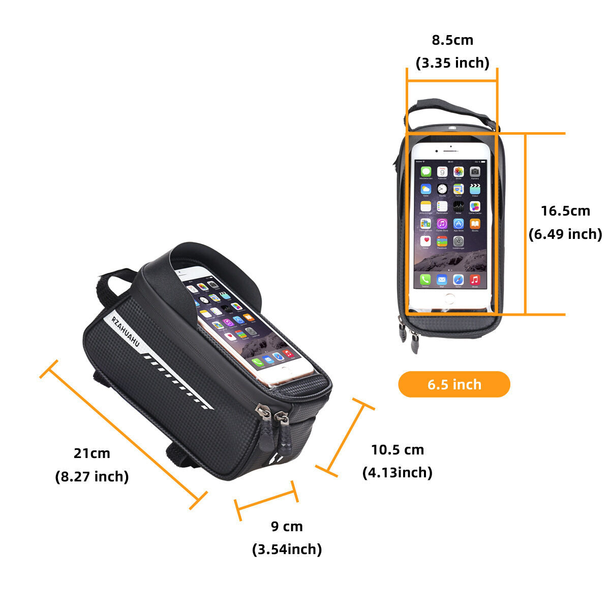 Black Waterproof Bike Frame Bag with Touchscreen & Reflective Details: 6.5" Phone Compatibility, Aussie V1107-WATERPROOF BIKE FRAME BAG2