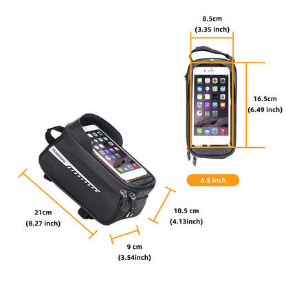 Black Waterproof Bike Frame Bag with Touchscreen & Reflective Details: 6.5" Phone Compatibility, Aussie V1107-WATERPROOF BIKE FRAME BAG2