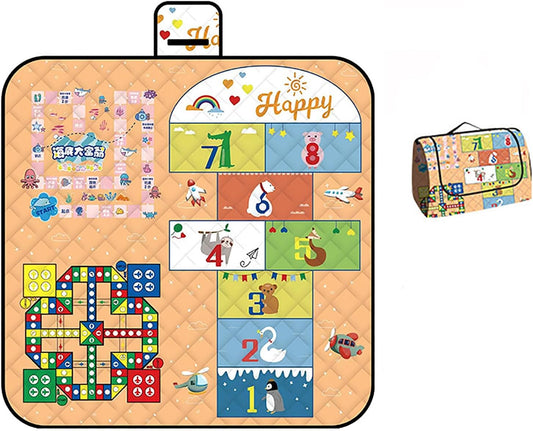 Waterproof Picnic Blanket with Flying Chess Game: 80''x80'' Extra Large, Foldable for Australian Camping, V1107-WATERPROOF PICNIC BLANKET
