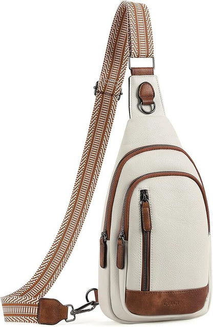 White Faux Leather Sling Bag: Unisex, Spacious, Reversible Crossbody for Aussies, Large Compartment V1107-WHITE FAUX LEATHER SLING BAG