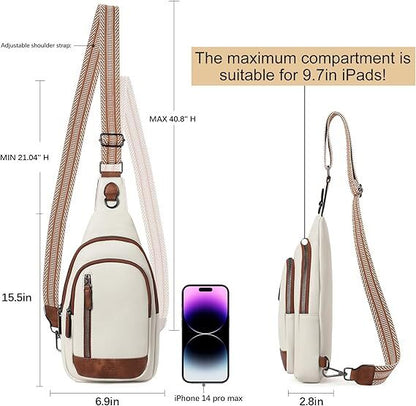 White Faux Leather Sling Bag: Unisex, Spacious, Reversible Crossbody for Aussies, Large Compartment V1107-WHITE FAUX LEATHER SLING BAG