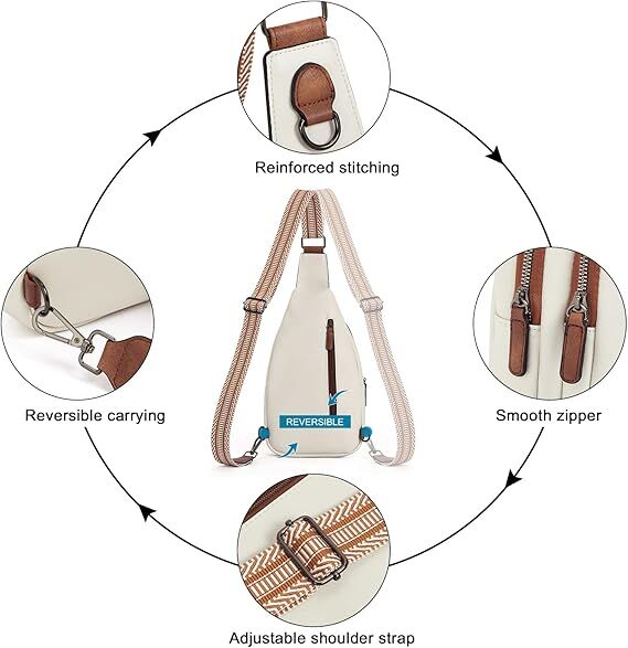 White Faux Leather Sling Bag: Unisex, Spacious, Reversible Crossbody for Aussies, Large Compartment V1107-WHITE FAUX LEATHER SLING BAG