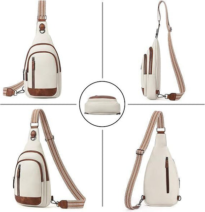 White Faux Leather Sling Bag: Unisex, Spacious, Reversible Crossbody for Aussies, Large Compartment V1107-WHITE FAUX LEATHER SLING BAG