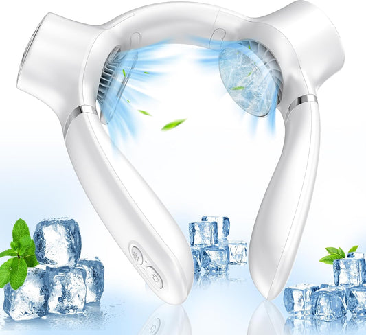 White Portable Neck Fan: Hands-Free Wearable Air Conditioner with 4000mAh Battery for Australian Travel & V1107-WHITE PORTABLE NECK FAN