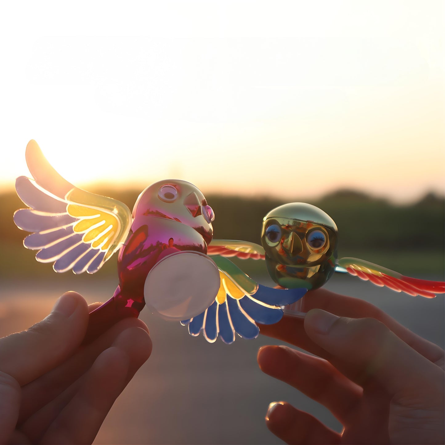 30km/h Wing-Flapping Car Bird Decoration (2-Pack): Red & Blue Wing Ornaments with Strong Adhesive for Car, V1107-WING-FLAPPING CAR BIRD DECORATION