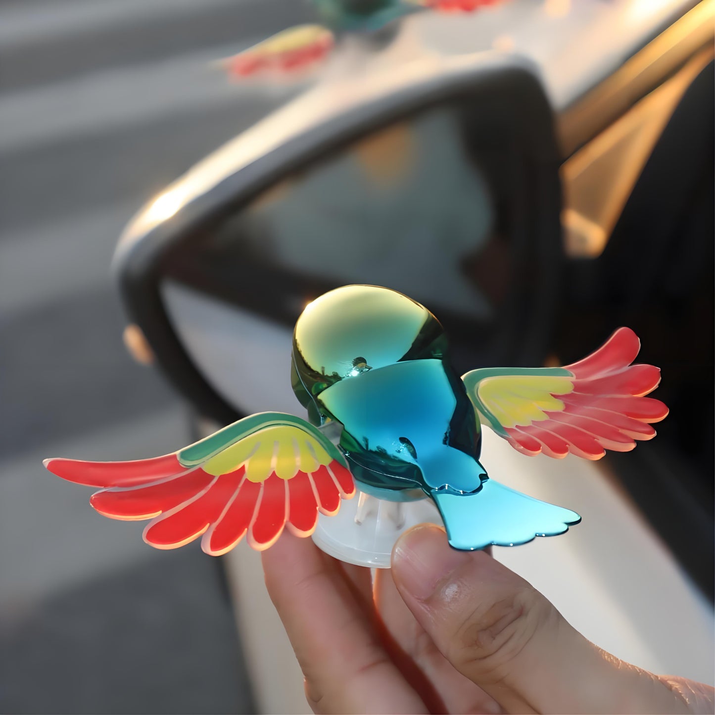 30km/h Wing-Flapping Car Bird Decoration (2-Pack): Red & Blue Wing Ornaments with Strong Adhesive for Car, V1107-WING-FLAPPING CAR BIRD DECORATION