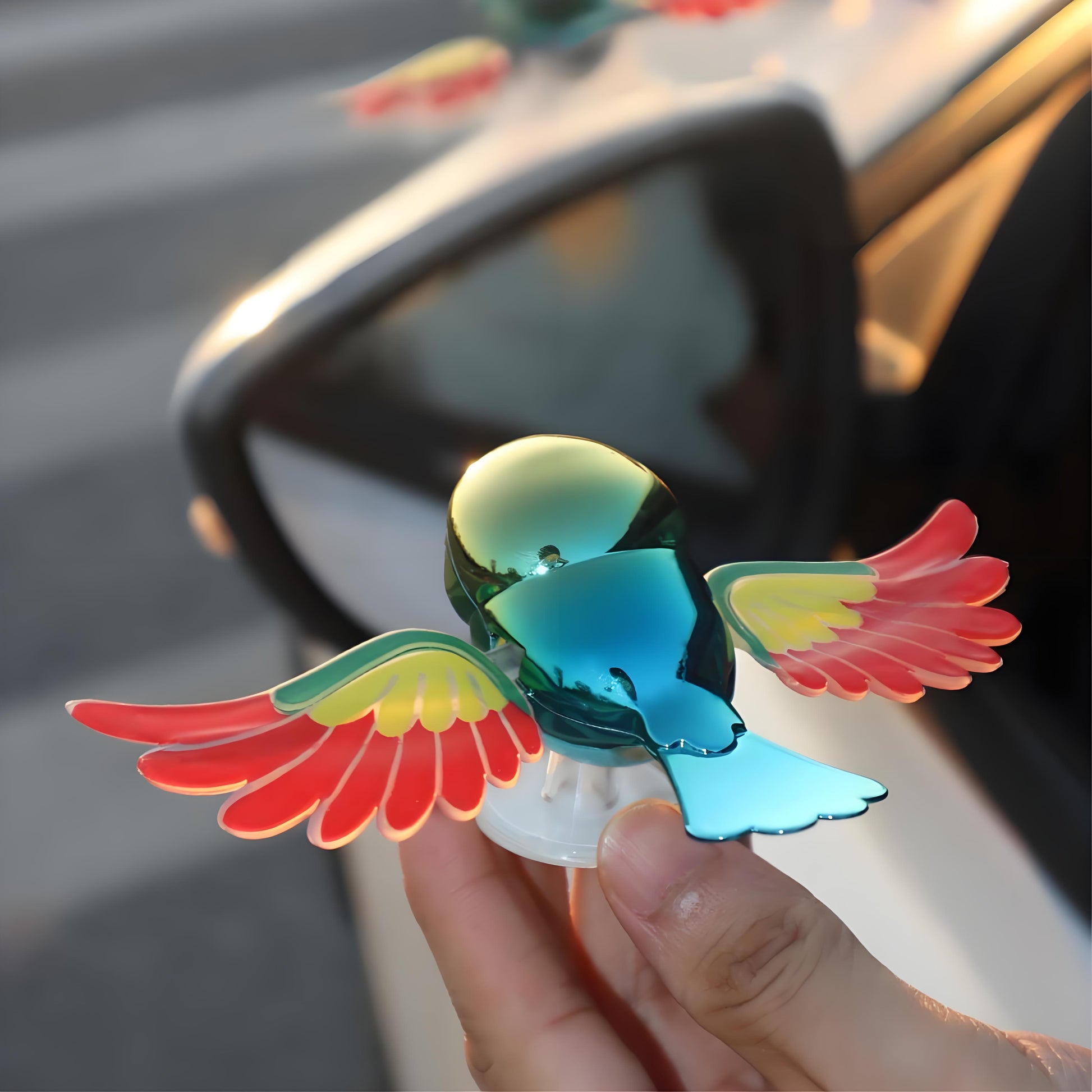 30km/h Wing-Flapping Car Bird Decoration (2-Pack): Red & Blue Wing Ornaments with Strong Adhesive for Car, V1107-WING-FLAPPING CAR BIRD DECORATION