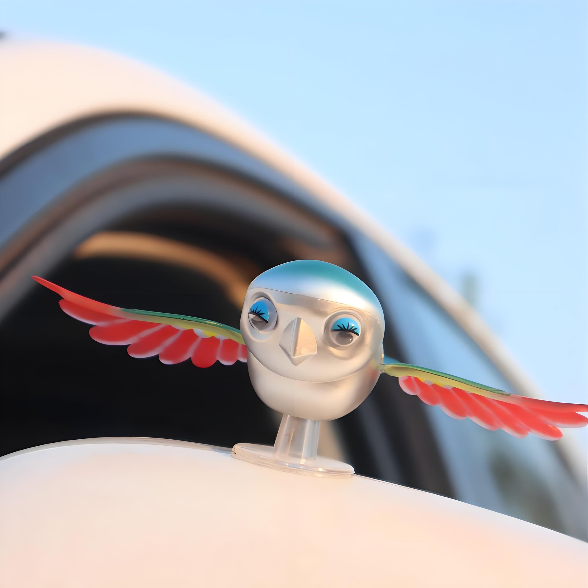 30km/h Wing-Flapping Car Bird Decoration (2-Pack): Red & Blue Wing Ornaments with Strong Adhesive for Car, V1107-WING-FLAPPING CAR BIRD DECORATION