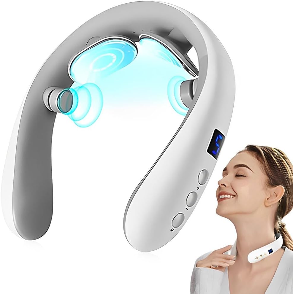 Wireless Neck Massager with Heat & 10 Modes: Electric Pulse Pain Relief for Australian Office Workers & V1107-WIRELESS NECK MASSAGER WITH HEAT