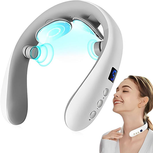Wireless Neck Massager with Heat & 10 Modes: Electric Pulse Pain Relief for Australian Office Workers & V1107-WIRELESS NECK MASSAGER WITH HEAT
