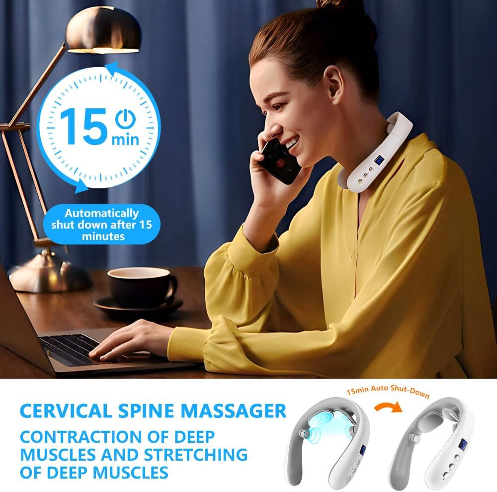 Wireless Neck Massager with Heat & 10 Modes: Electric Pulse Pain Relief for Australian Office Workers & V1107-WIRELESS NECK MASSAGER WITH HEAT